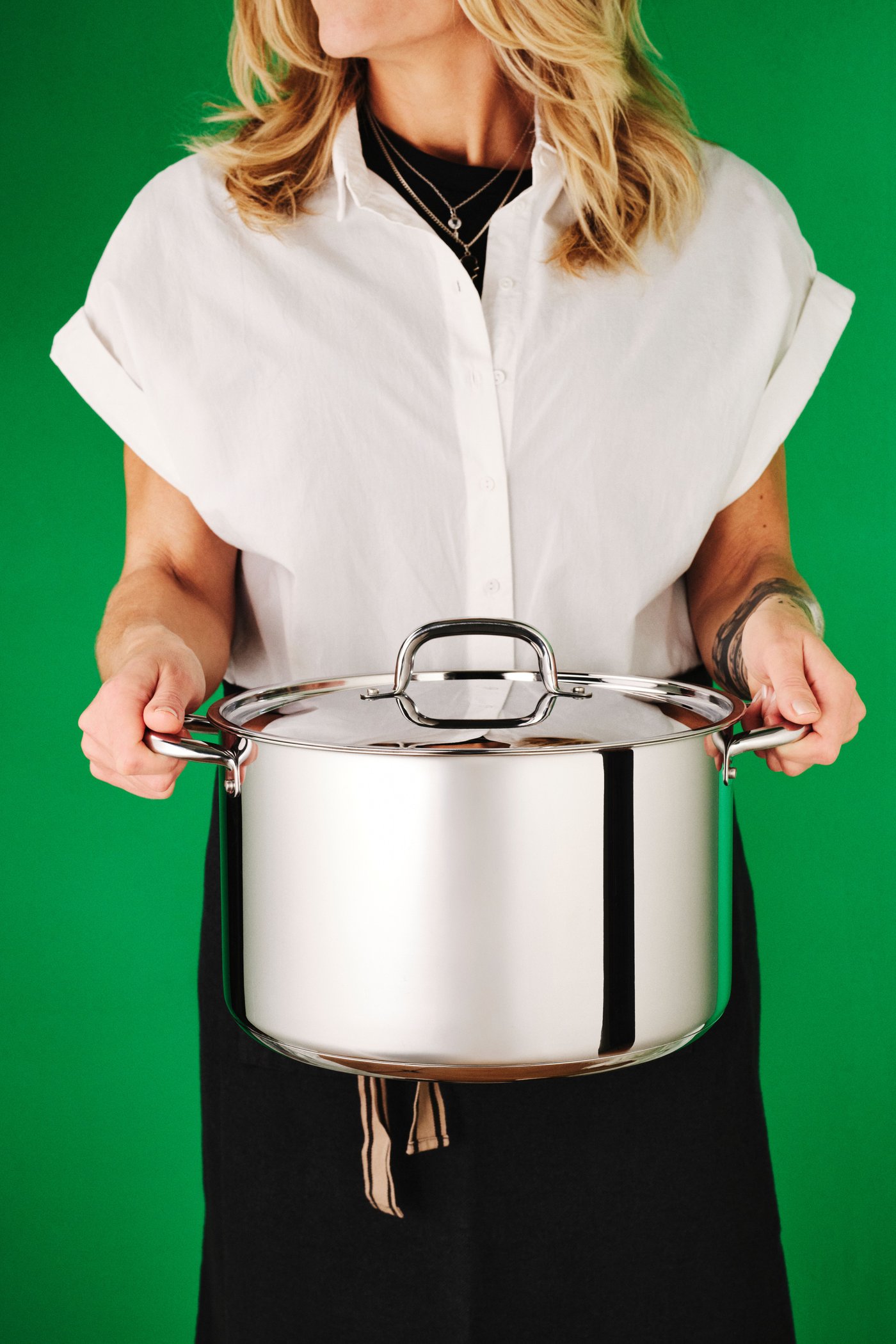 A stainless steel IKEA 365+ pot with lid