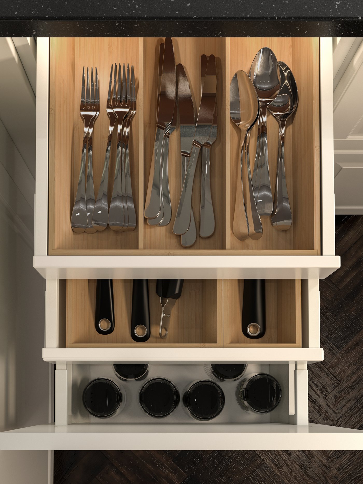 A dimmable white MITTLED LED ktchn drawer lighting w sensor in the kitchen