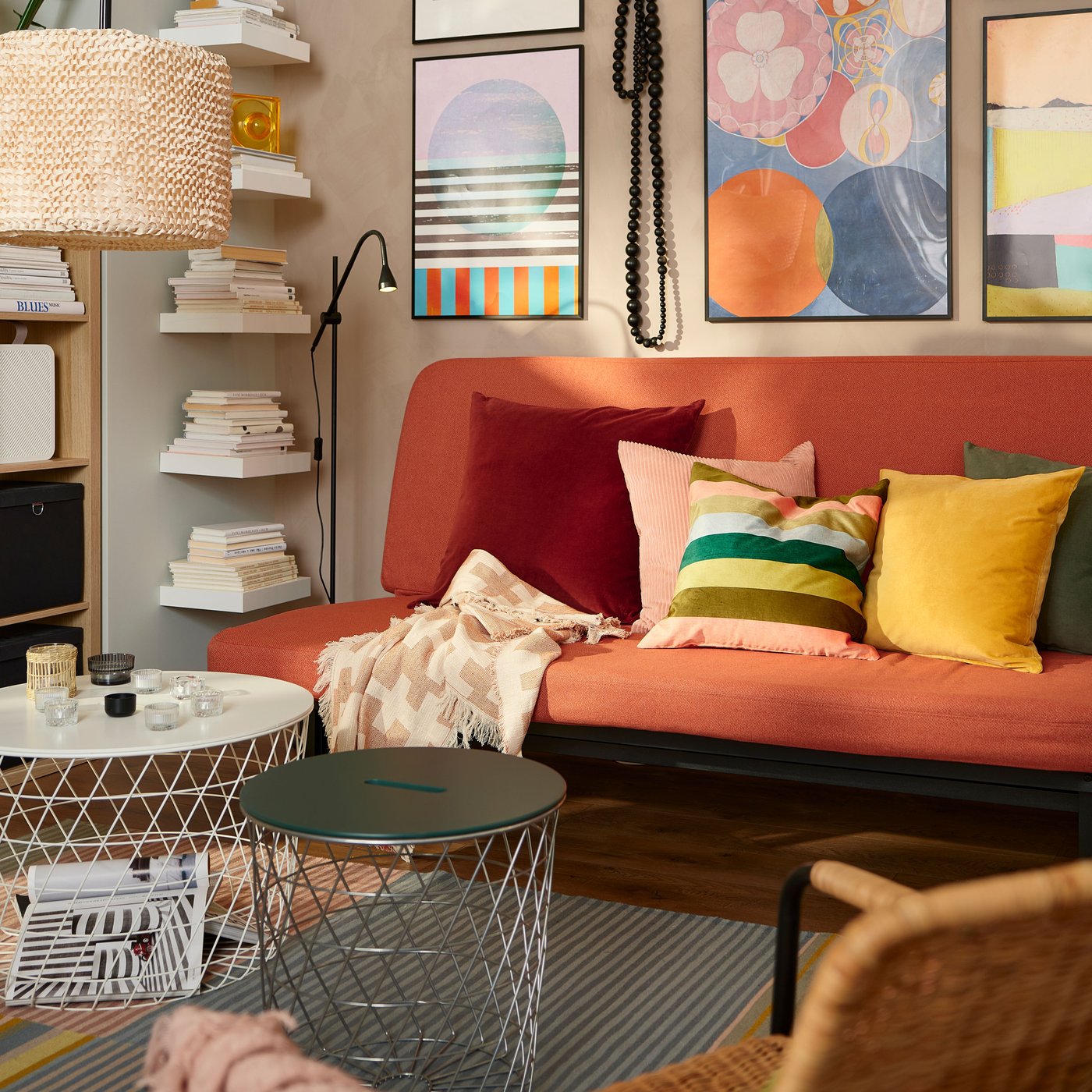A white KVISTBRO storage table in the living room