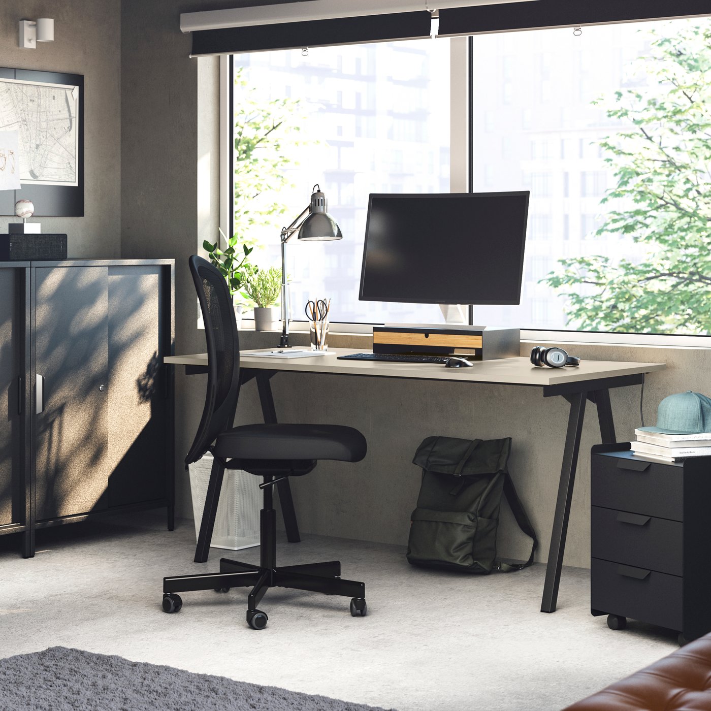 View this workspace, furnished with TROTTEN desk and FLINTAN swivel chair and more. All under ₱15,000!