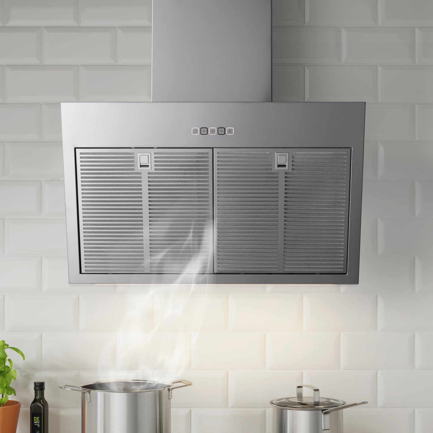 A stainless steel colour BEMÖTA wall mounted extractor hood