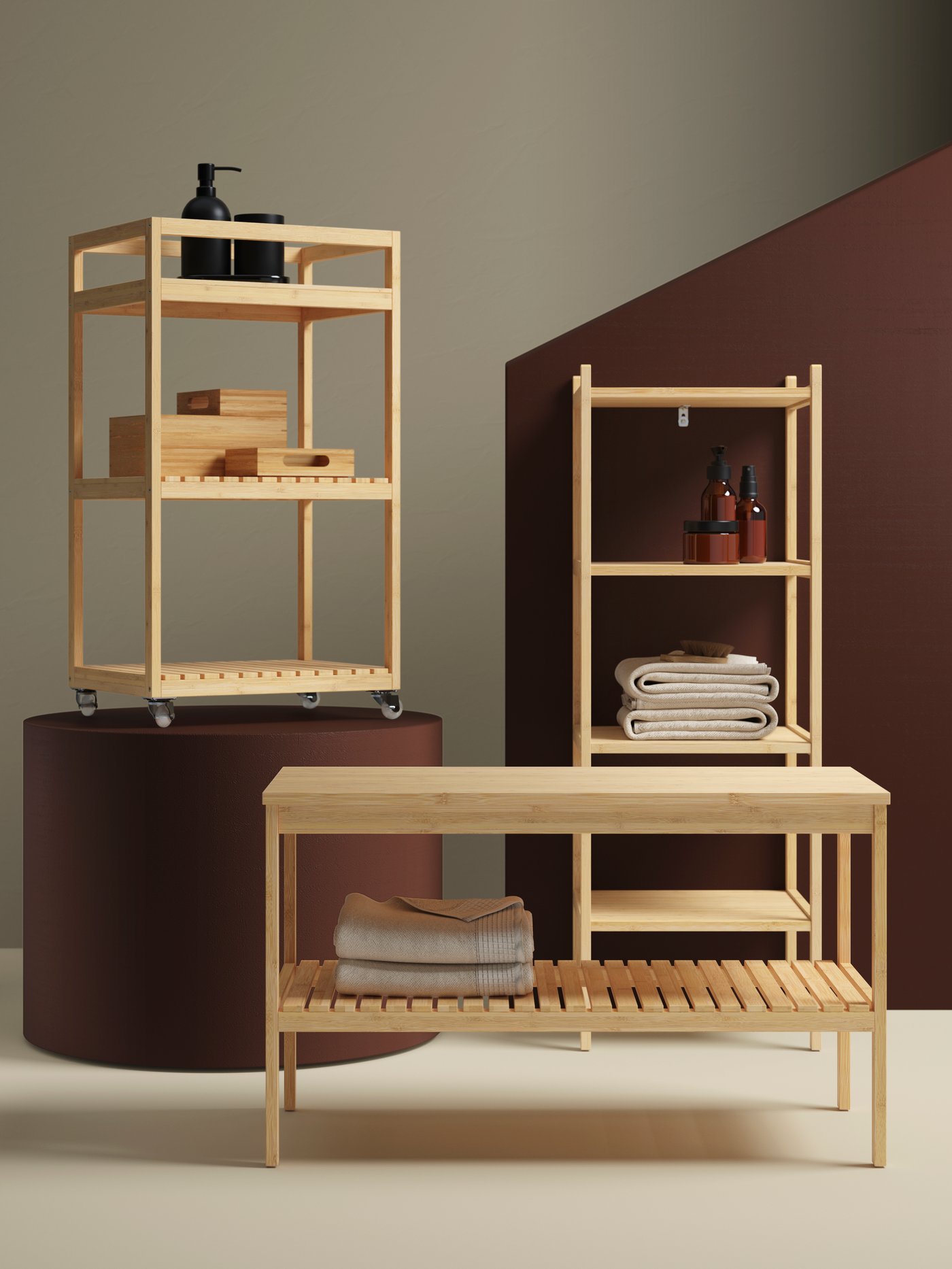 A bamboo RÅGRUND trolley