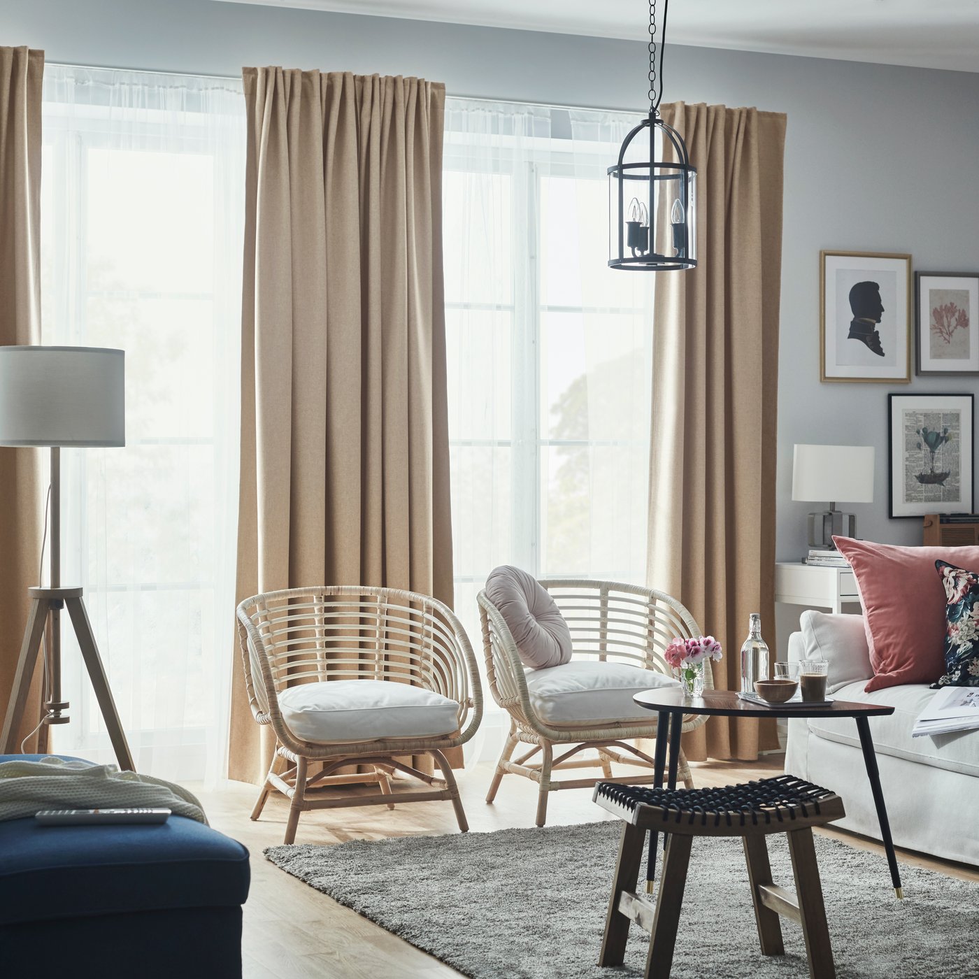 A beige/with heading tape ANNAKAJSA room darkening curtains, 1 pair