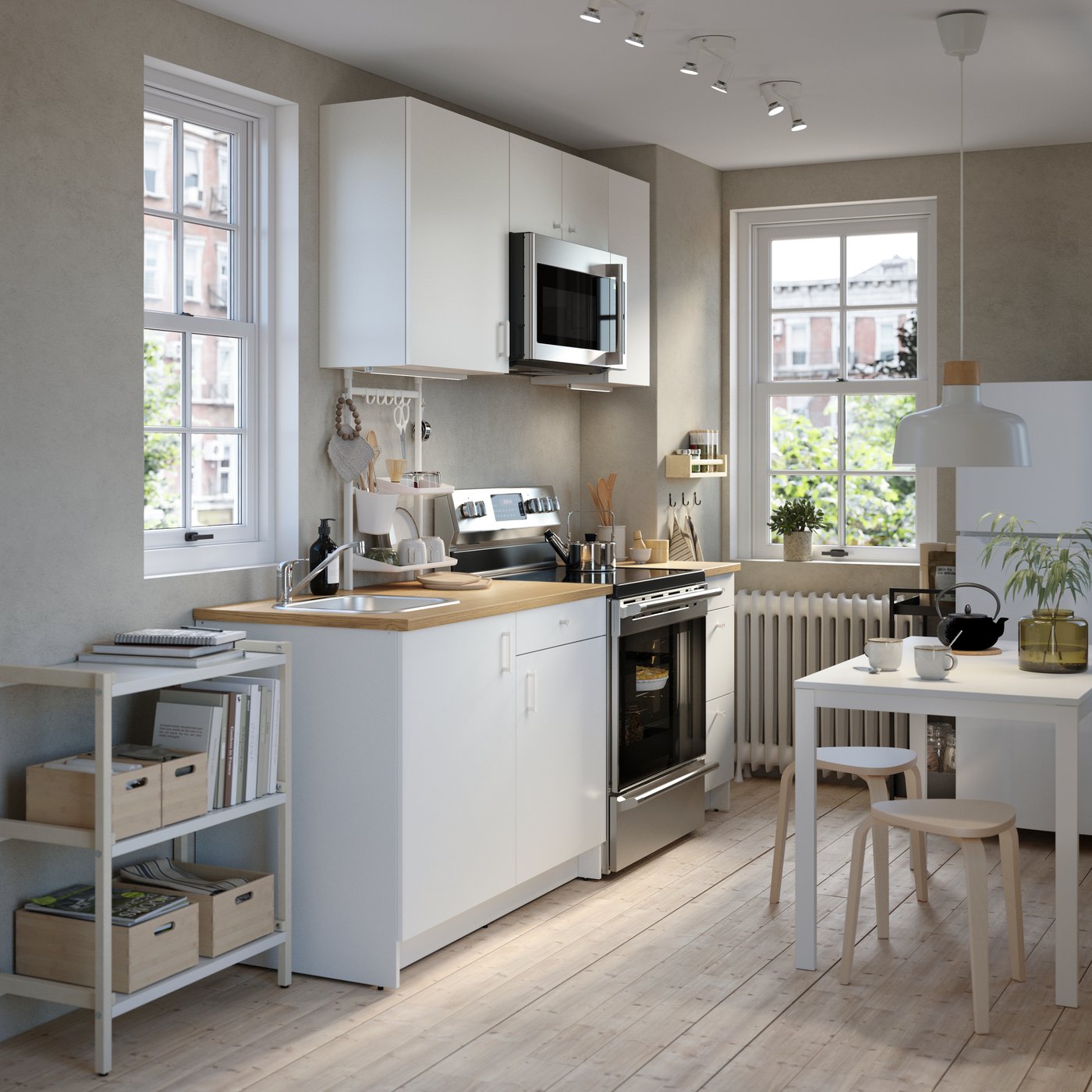 A stripe/grey beige MARIATHERES tea towel in the kitchen