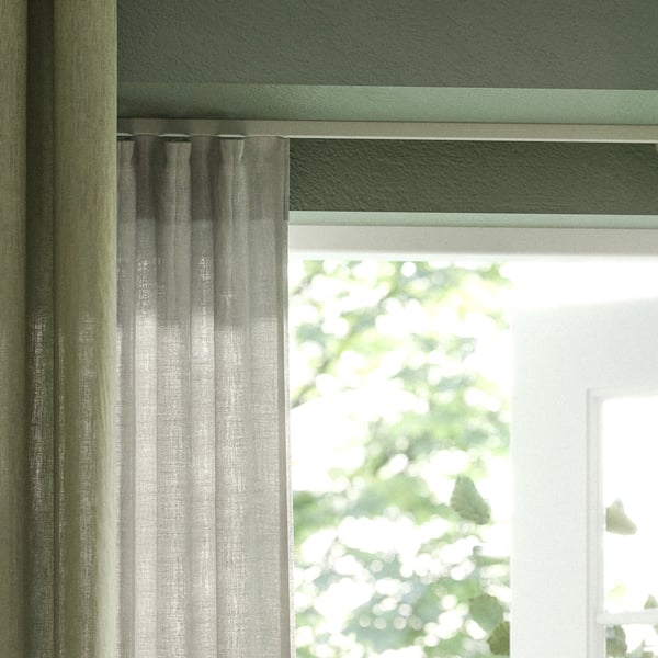 A grey-green/with heading tape DYTÅG curtains, 1 pair