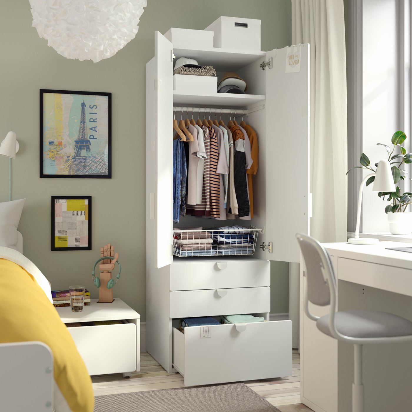 A white white/with 3 drawers PLATSA wardrobe