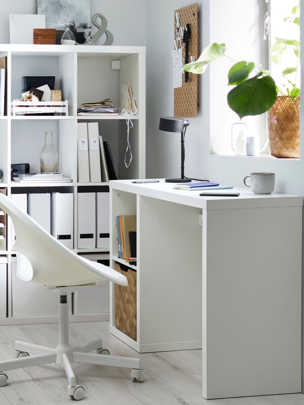 A white KALLAX desk