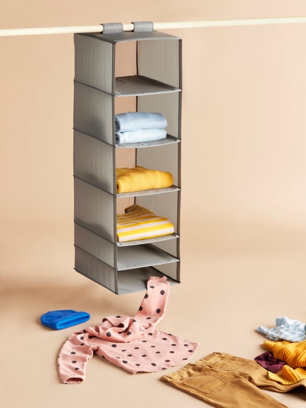 A dark grey SKUBB storage with 6 compartments