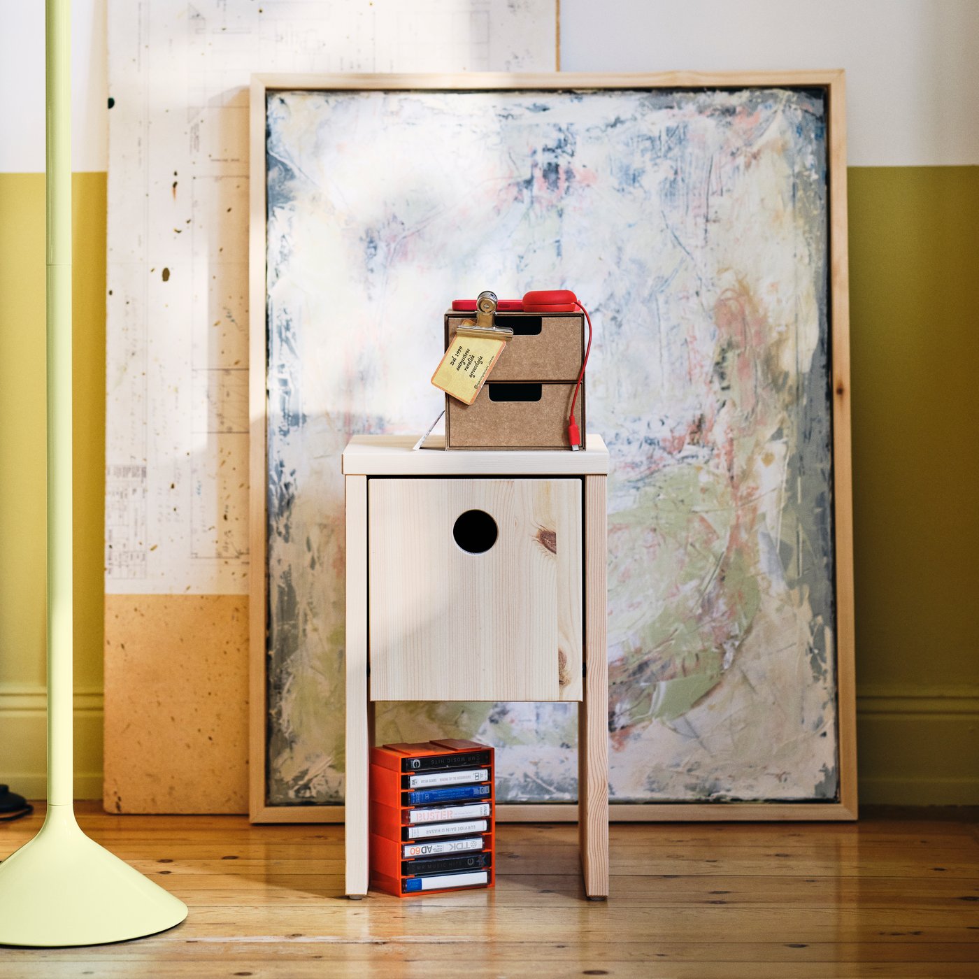 A pine with flip-down door IKEA PS 2026 bedside table
