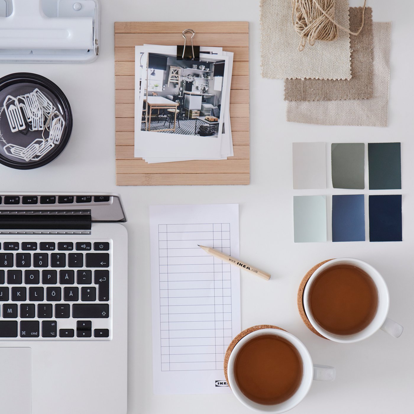 Workspace with coffee mugs 