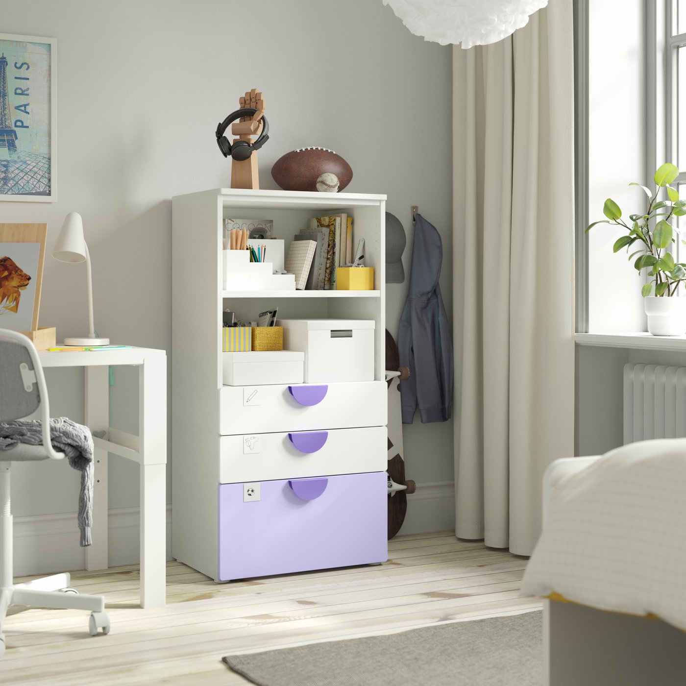 A white lilac/with 3 drawers PLATSA bookcase