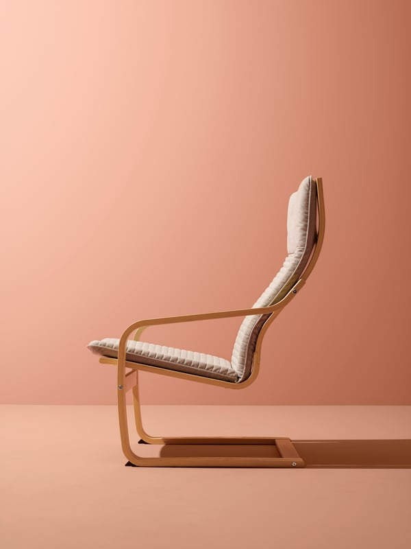 A birch veneer/Knisa light beige POÄNG armchair