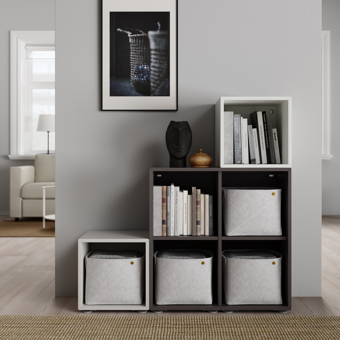 Ensemble de meubles EKET blanc/gris foncé/gris clair avec pieds