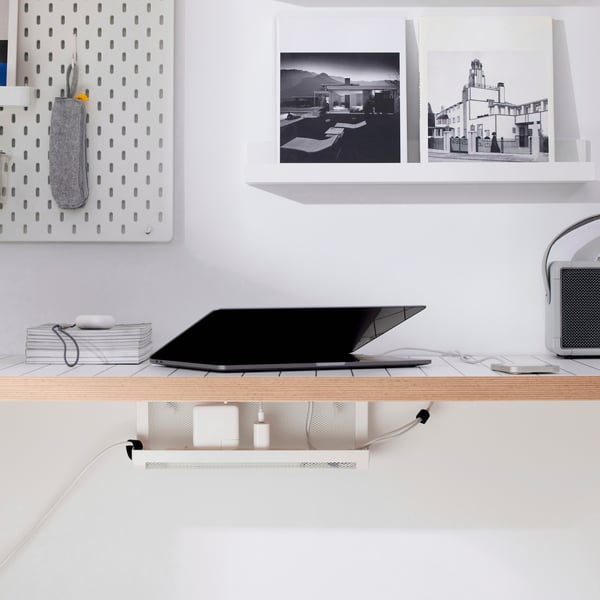 A white FÖRSÄSONG cable management tray