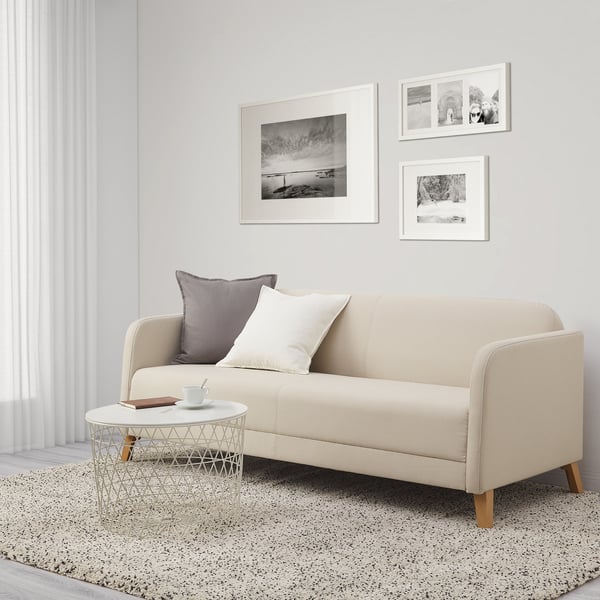 A Vissle beige LINANÄS 3-seat sofa