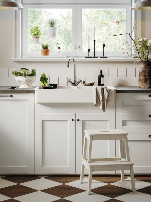 A white HAVSEN sink bowl, 2 bowls w visible front in the kitchen