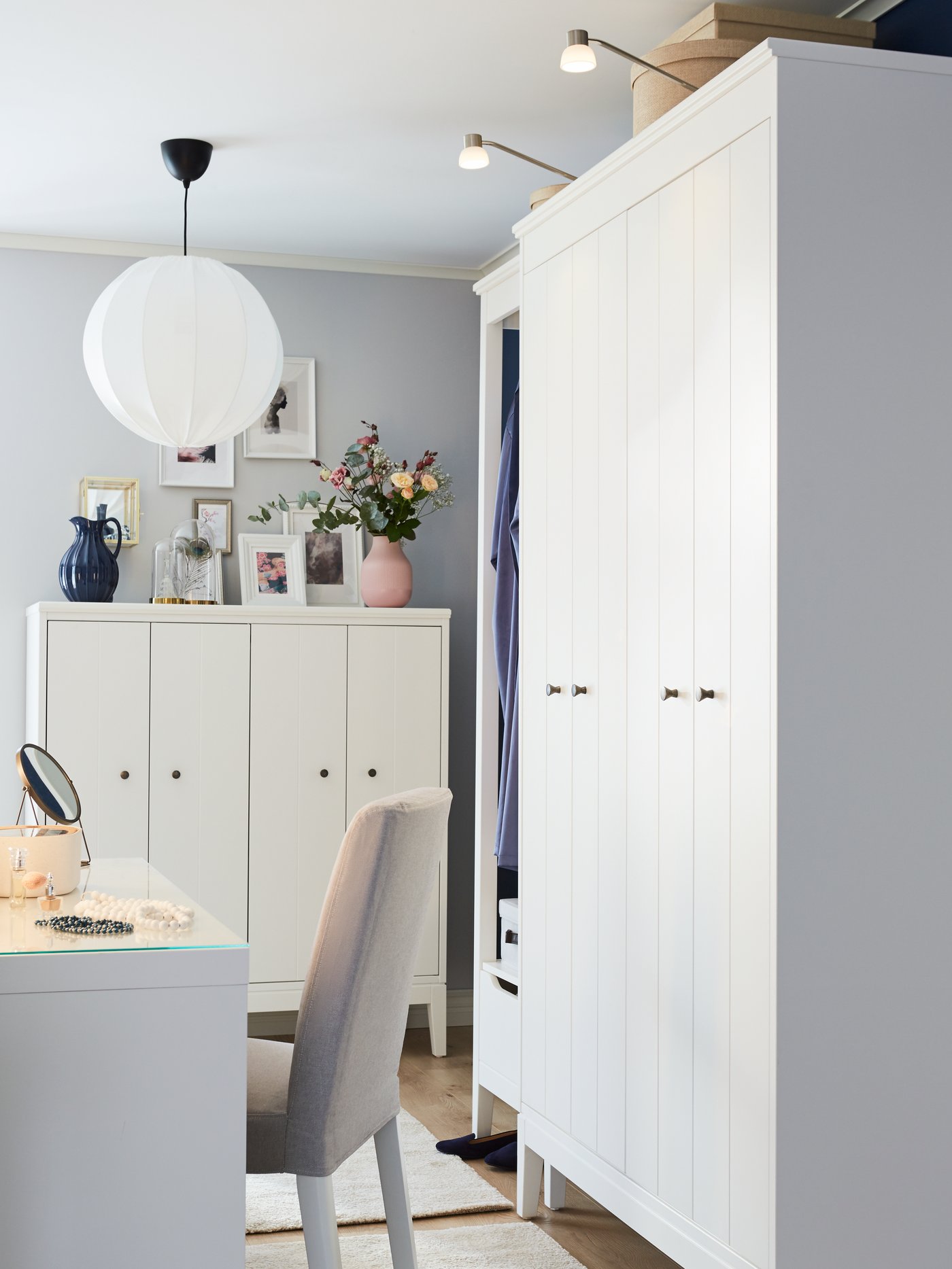 A white MALM dressing table in the bedroom