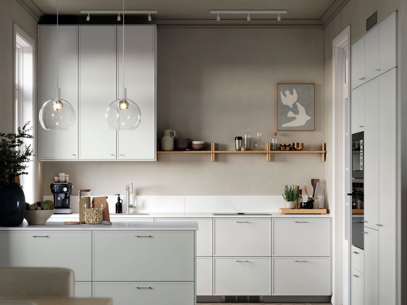 A light gray IKEA ASPUDDEN kitchen