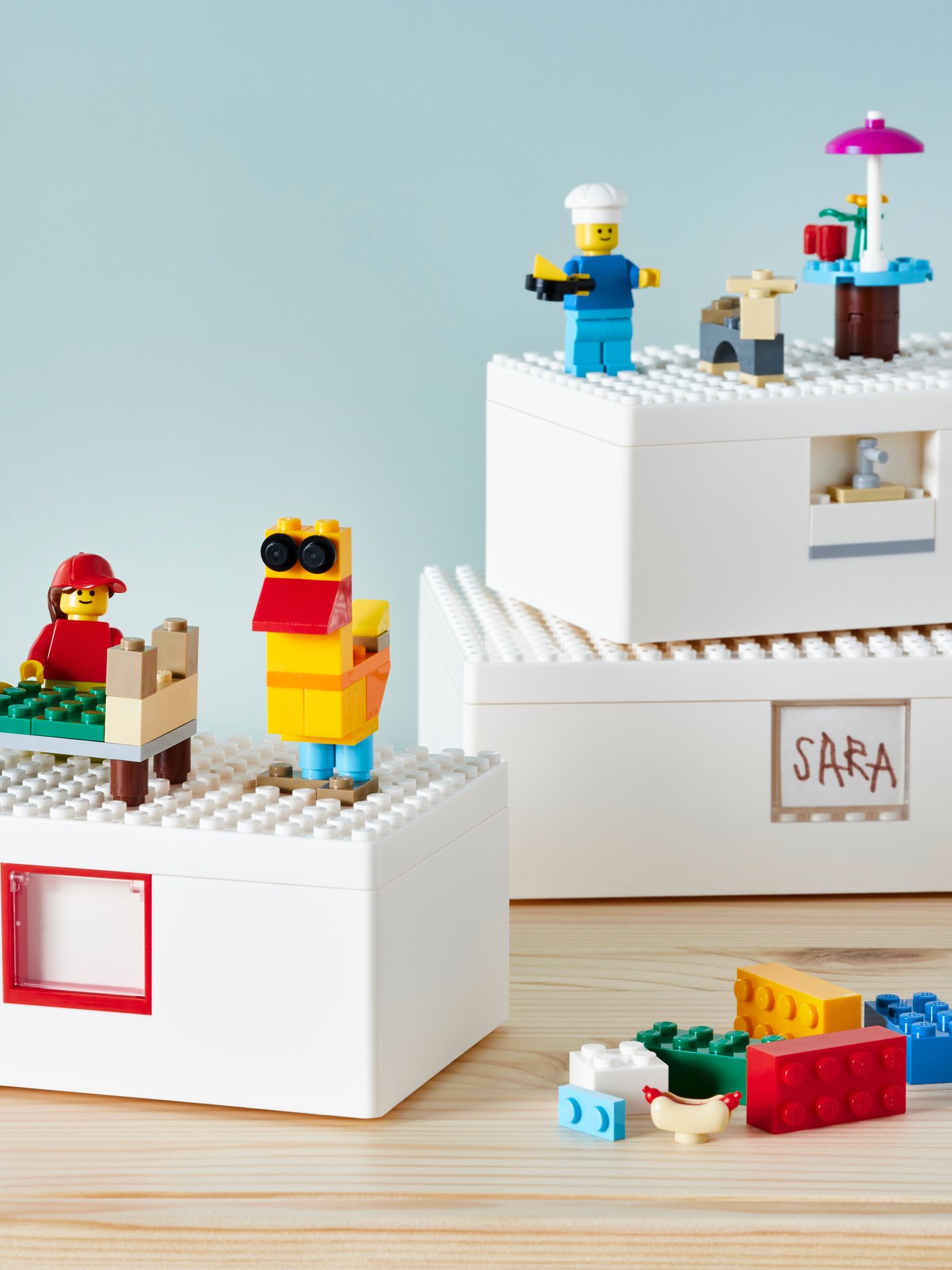 A mixed colors BYGGLEK 201-piece LEGO® brick set in the children's room