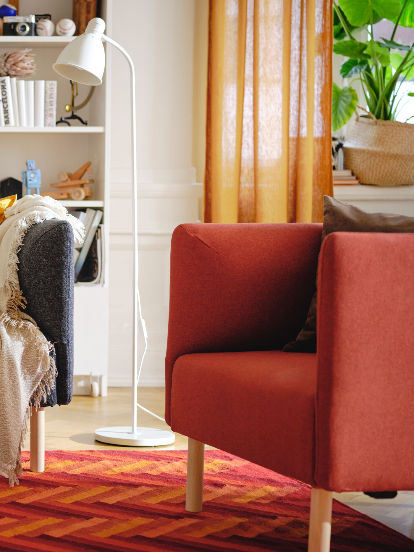 A Gunnared/brown-red wood LILLEHEM armchair