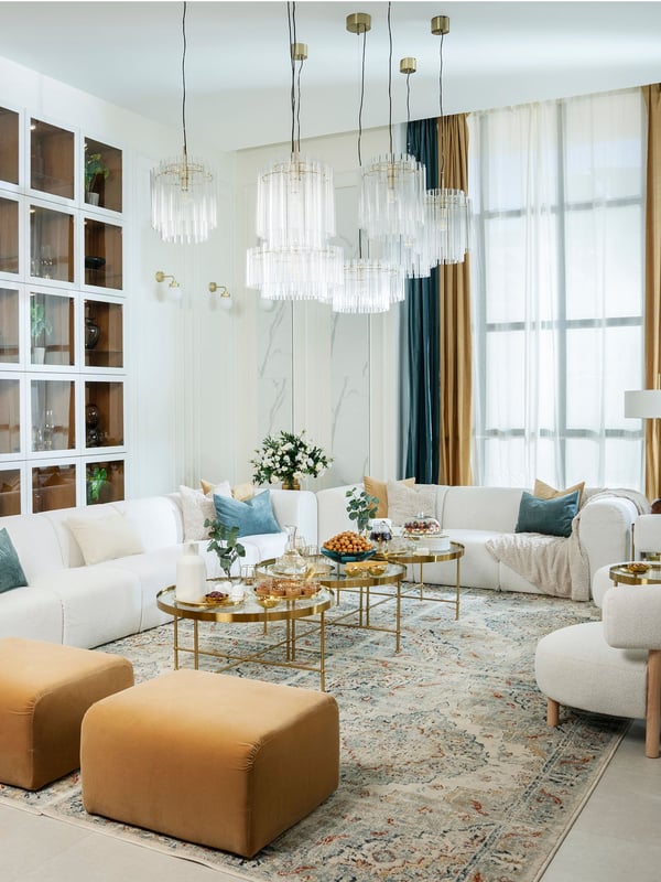 A gold effect/glass TORSJÖ coffee table in the living room