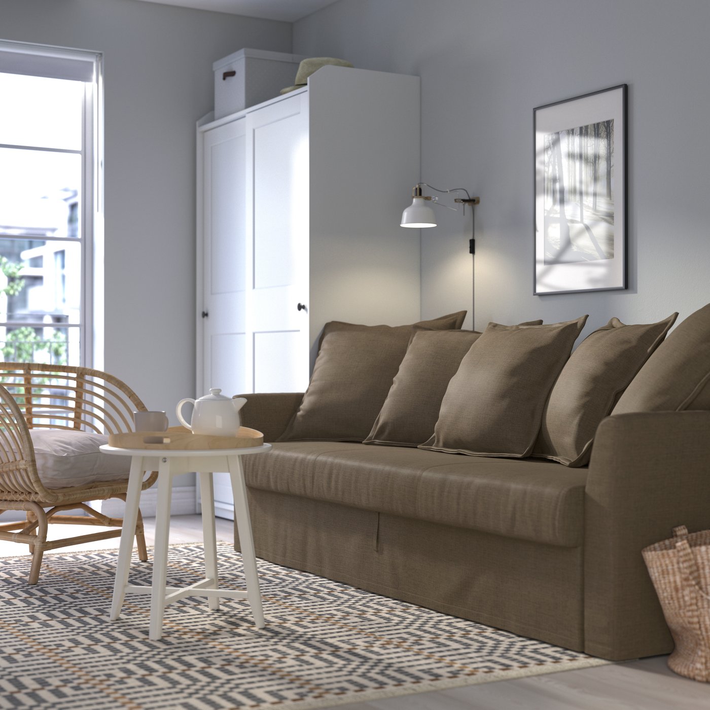 Ein graubraunes HOLMSUND 3-Sitzer-Schlafsofa von Kilanda