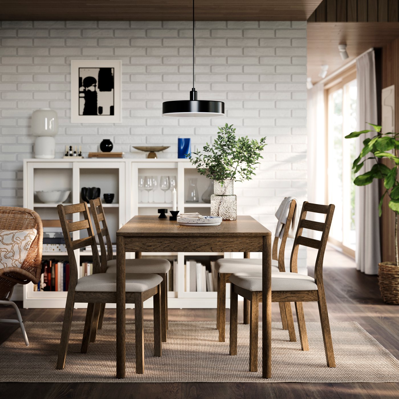 TONSTAD / TONSTAD
Table and 4 chairs, brown oak veneer/Fridtuna light beige brown oak effect, 150x80 cm