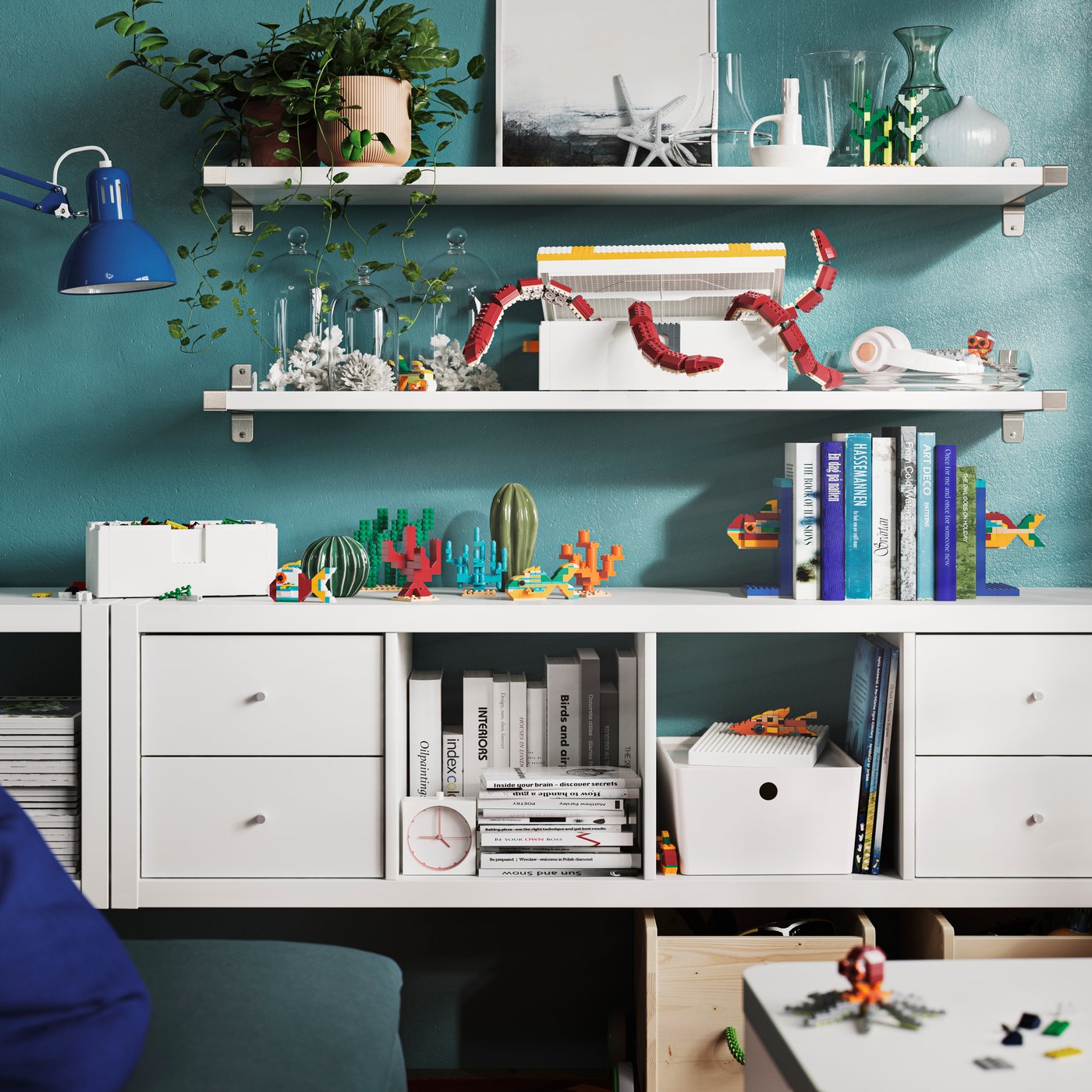 A white KALLAX shelving unit