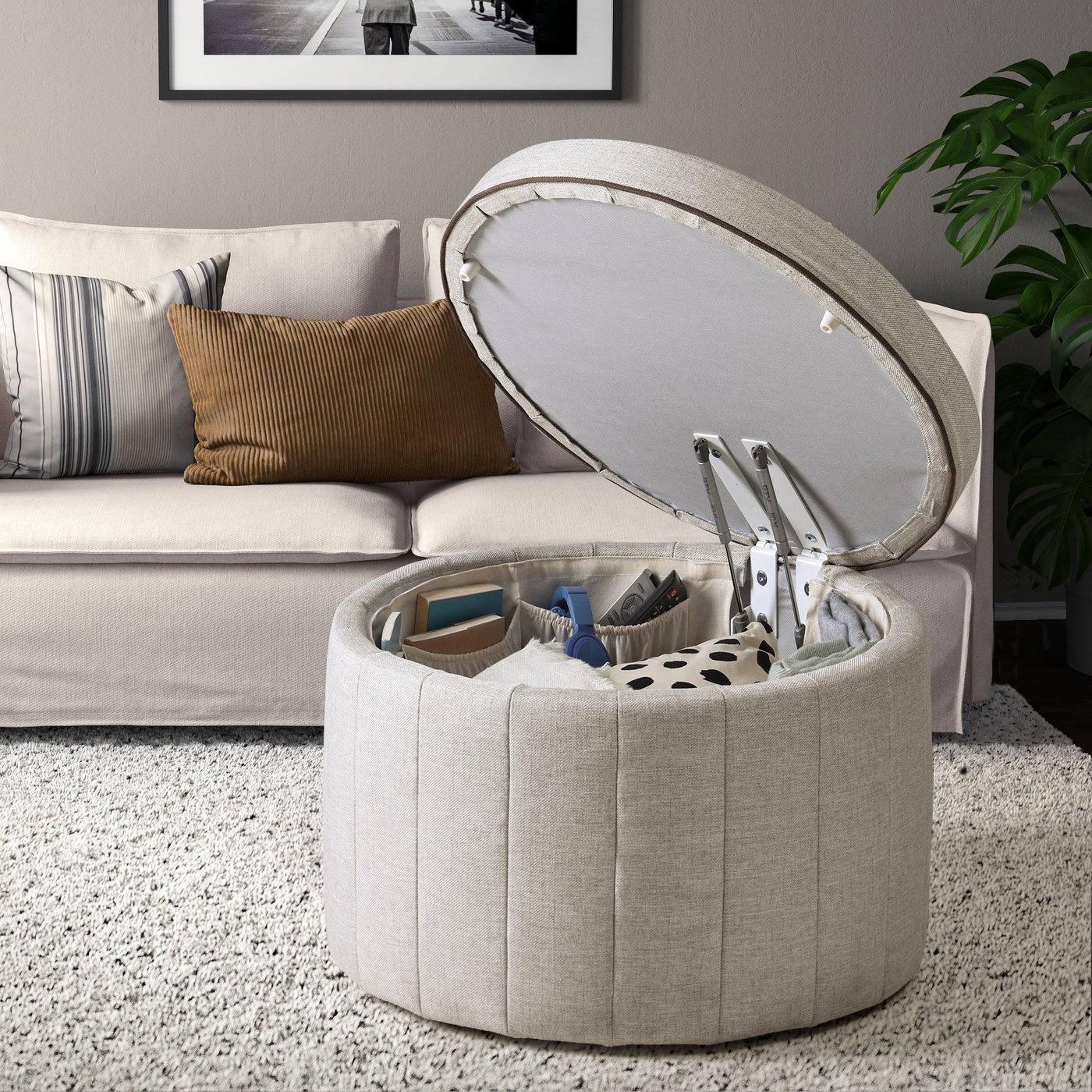 A with storage/Kilanda beige SIDSJÖ pouffe