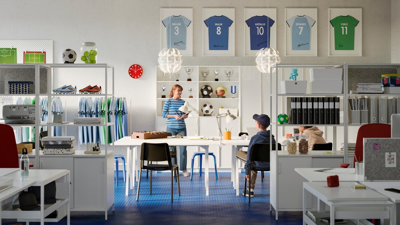 A white SKÅDIS pegboard in the home office