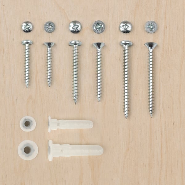 Wall-mounting screws and anchors.