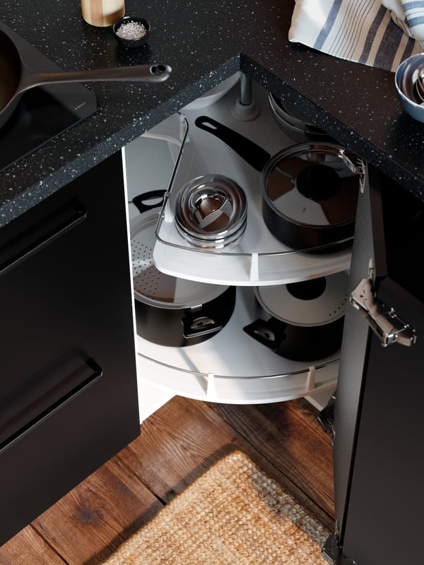 An UTRUSTA corner base cabinet carousel