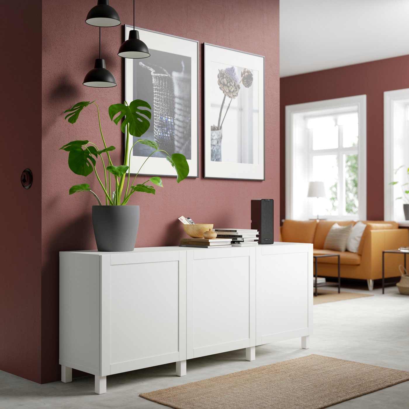 A white/Hanviken/Stubbarp white BESTÅ storage combination with doors