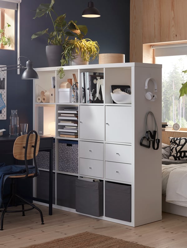 KALLAX open cabinet used as a room divider
