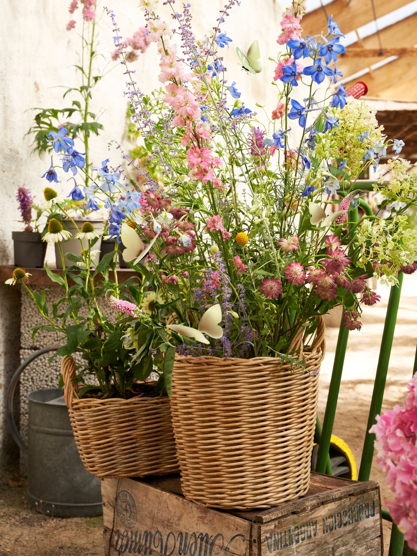 An in/outdoor light grey-brown FLODBJÖRK plant pot outside