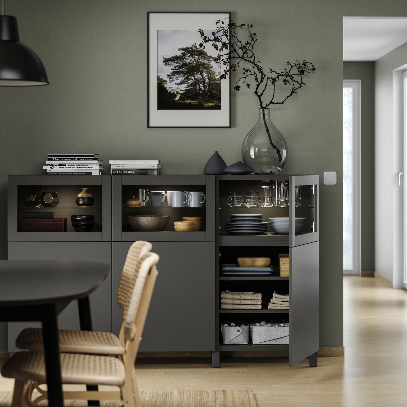 A dark gray Lappviken/Sindvik dark gray BESTÅ storage combination with doors