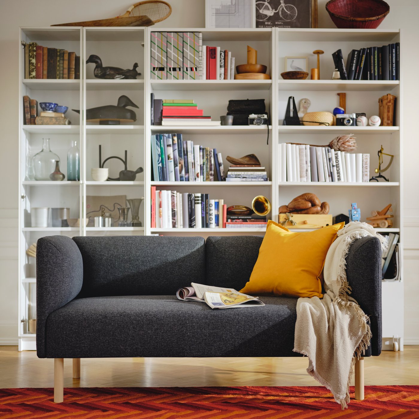 A Gunnared/dark grey wood LILLEHEM 2-seat modular sofa in the living room
