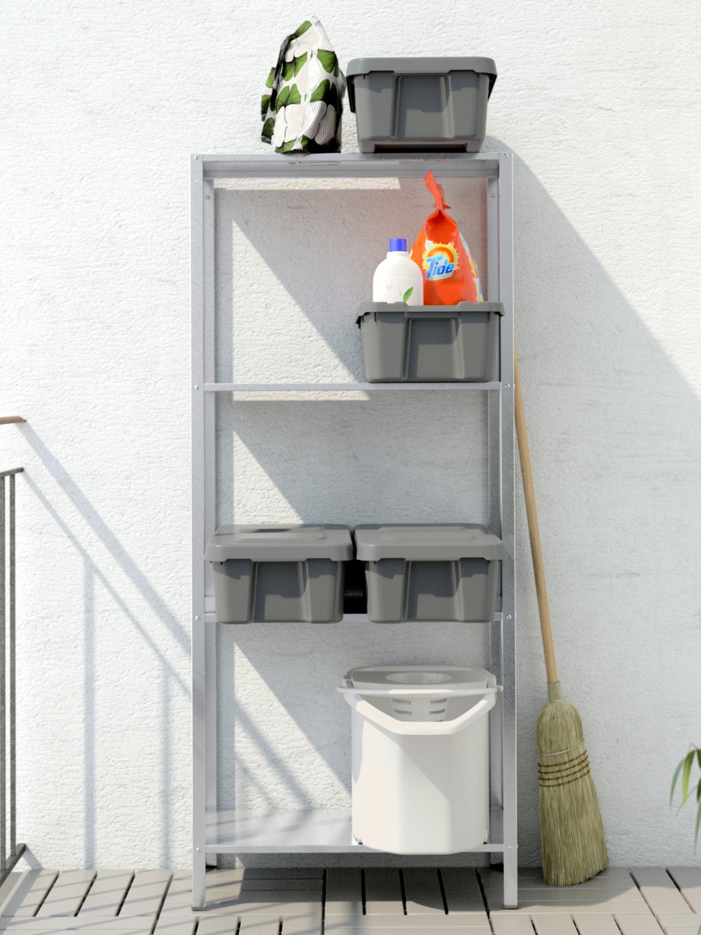 A dark grey KLÄMTARE box with lid, in/outdoor outside