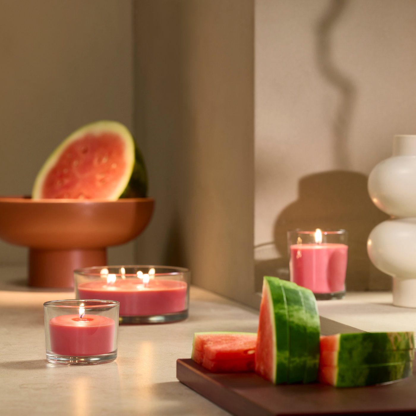 LOTSFÅGEL scented candles in glass, watermelon bright pink.