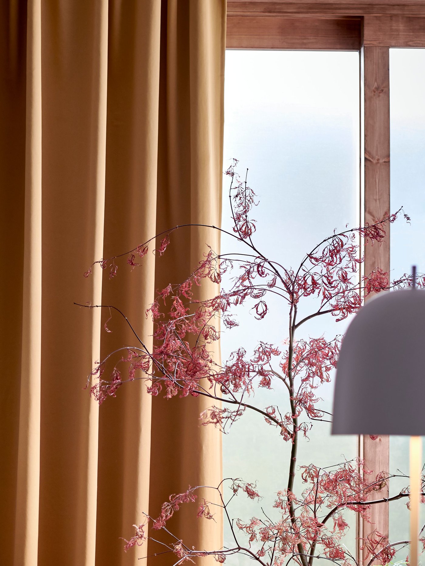 A beige-yellow/with heading tape SANELA curtains, 1 pair in the living room