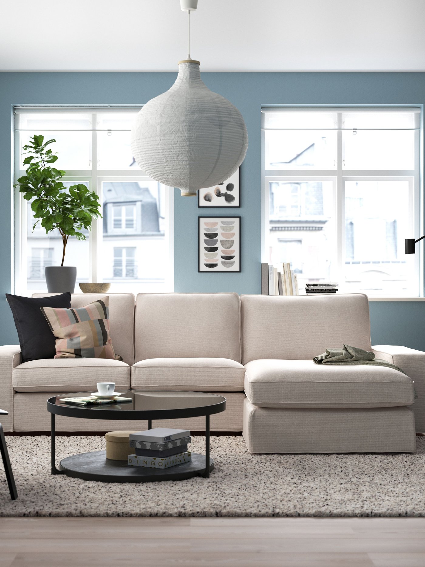 Tibbleby bež/siva KIVIK sofa trosed s lenjivcem