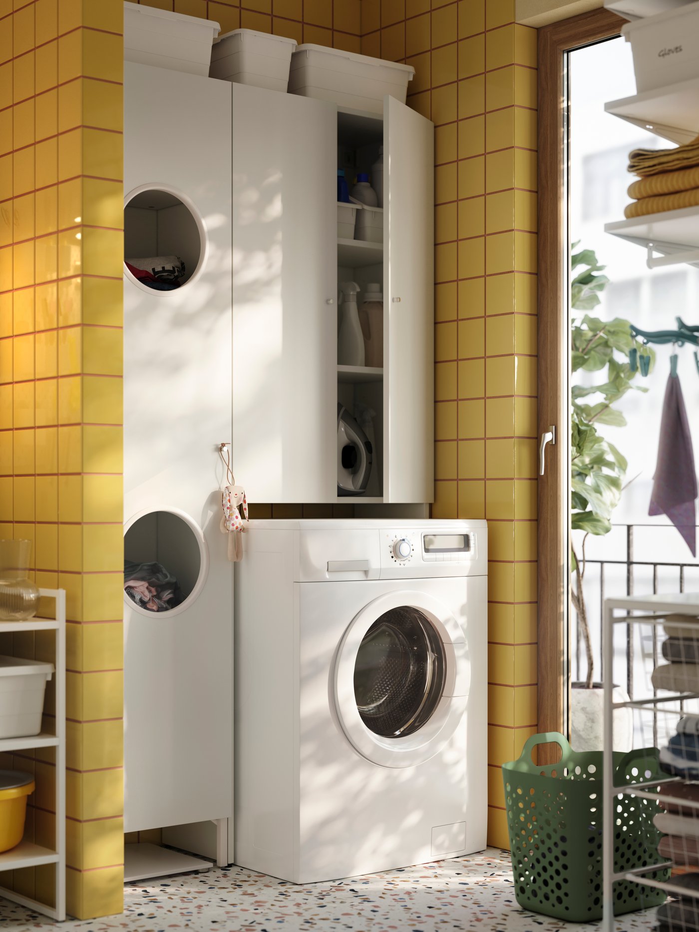 A green SLIBB flexible laundry basket