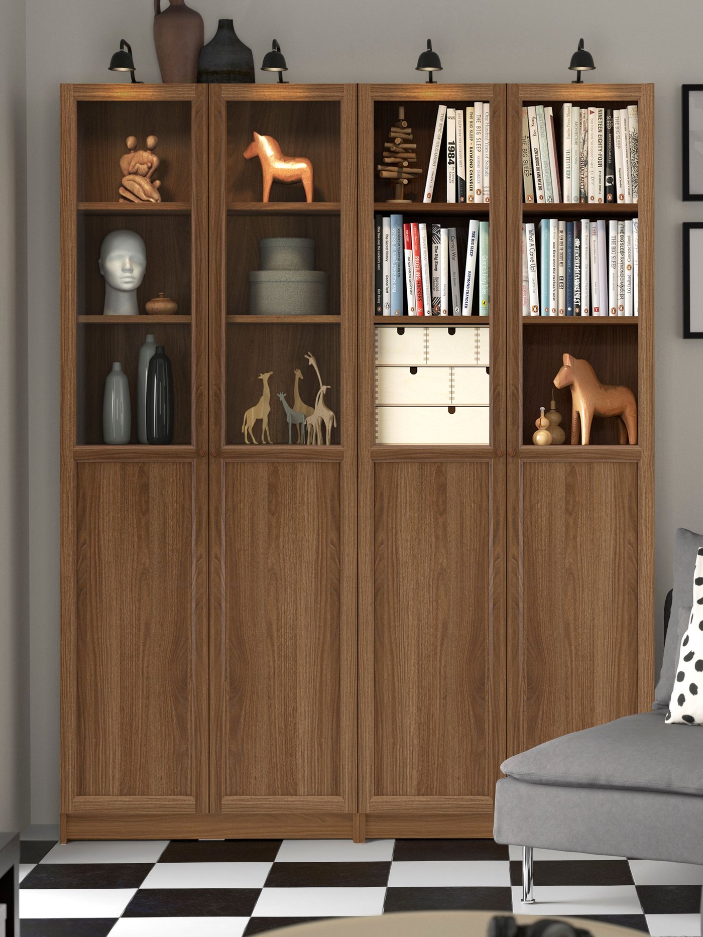 A black/dimmable TVÄRDRAG cabinet lighting
