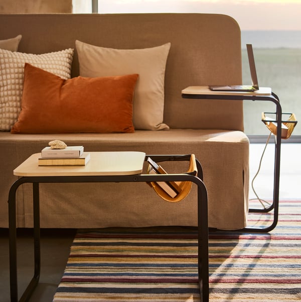 A multicolour/striped handmade ELLJUSSPÅR rug, low pile in the living room