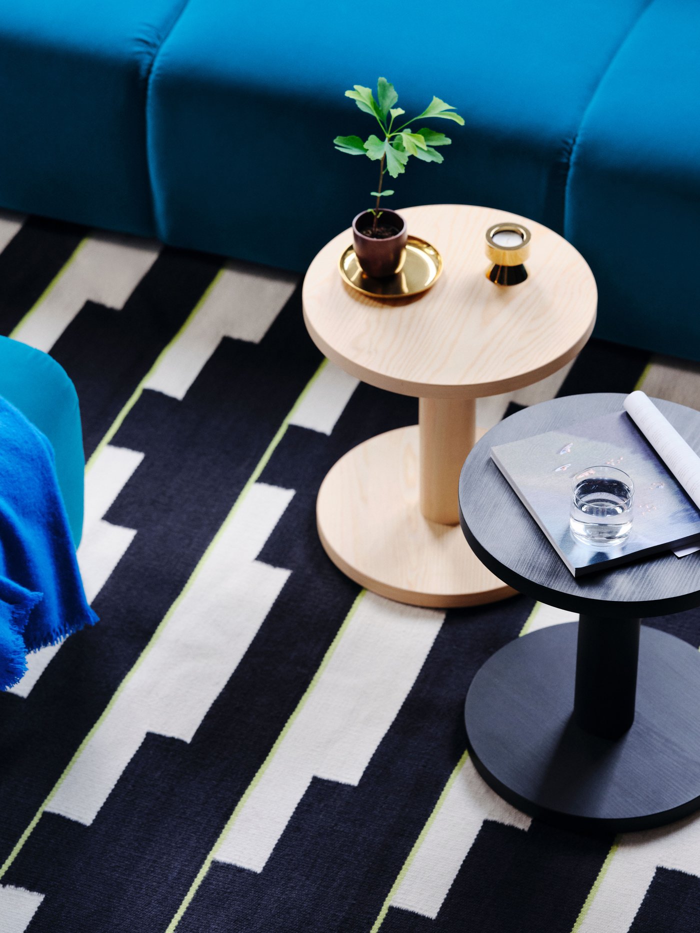 Tapis STOCKHOLM 2025 tissé à la main noir/blanc/vert clair, tissé à plat
