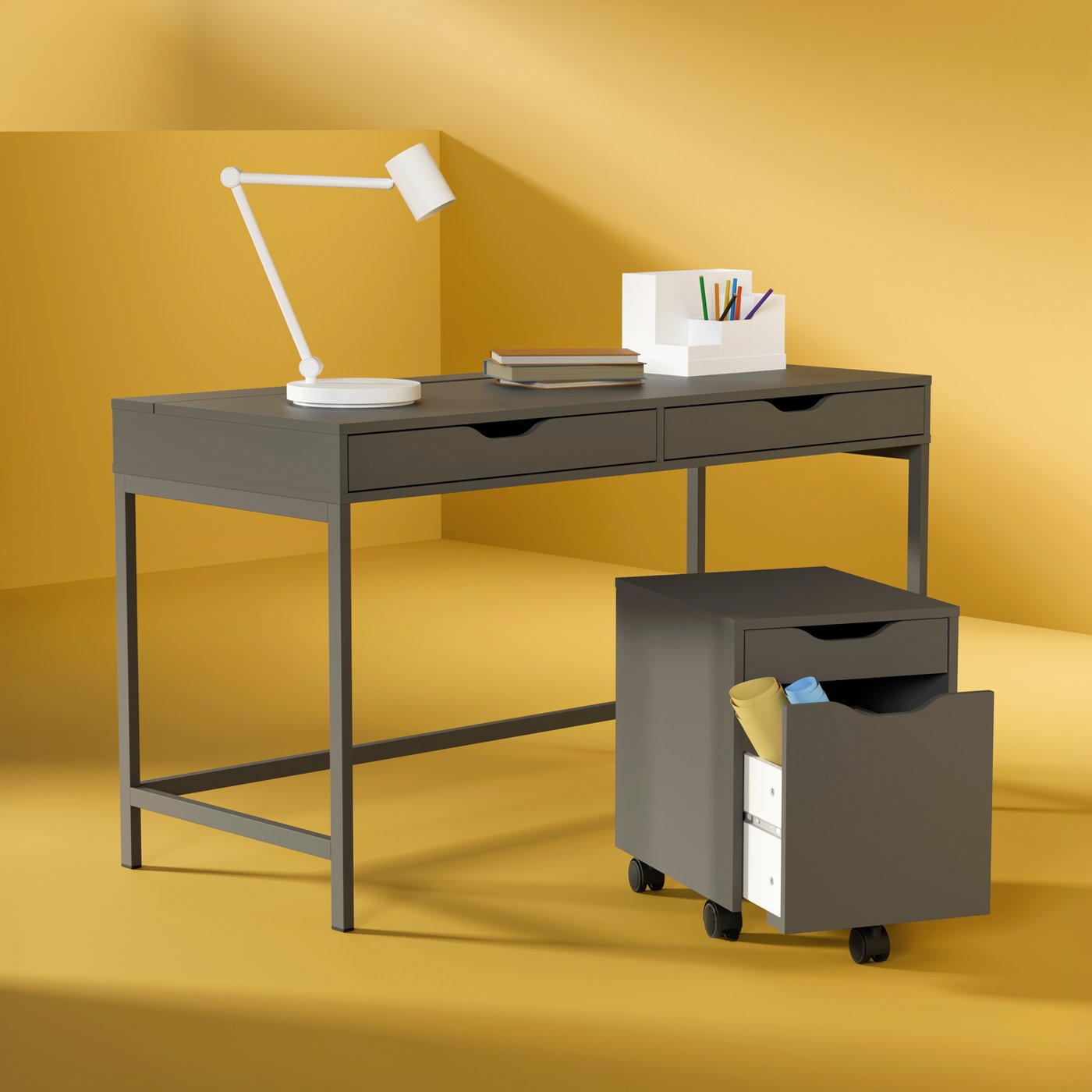 A dark grey ALEX desk.