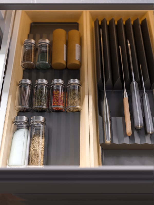 An anthracite UPPDATERA spice rack in the kitchen