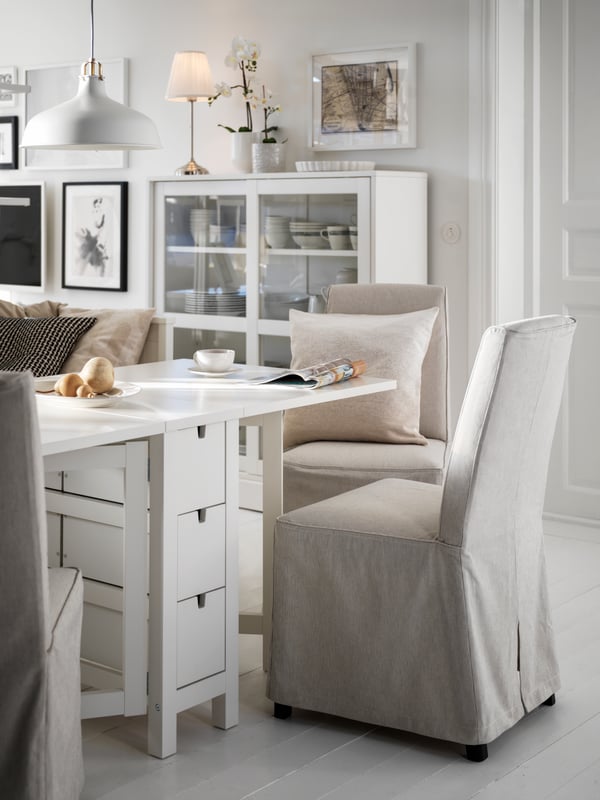 A white NORDEN gateleg table in the dining room