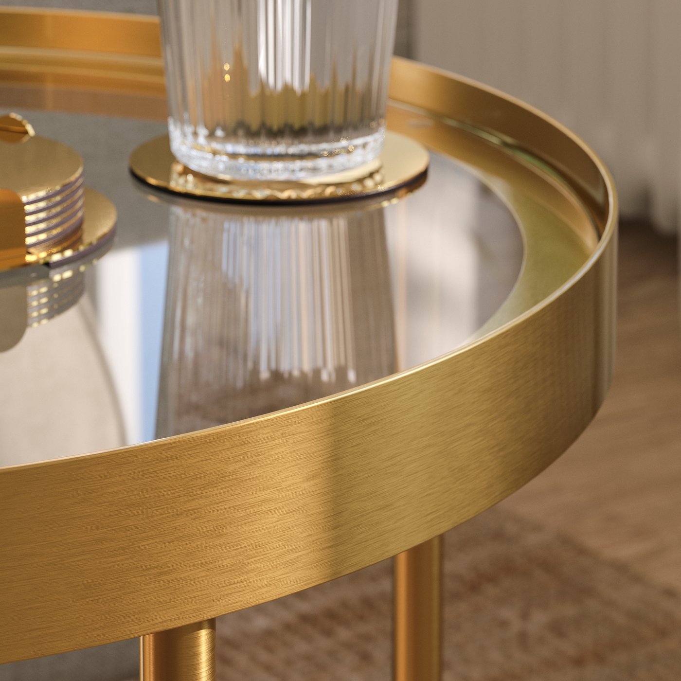 A gold effect/glass TORSJÖ side table