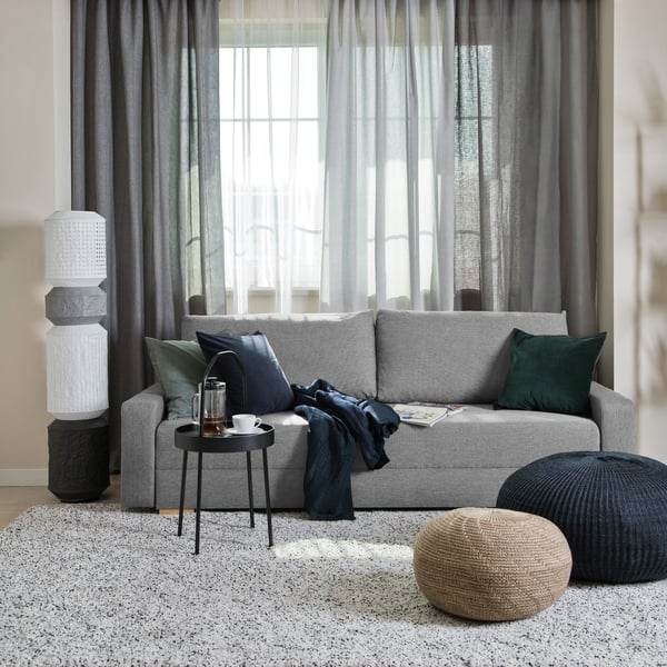 A grey GRÄLVIKEN 3-seat sofa-bed